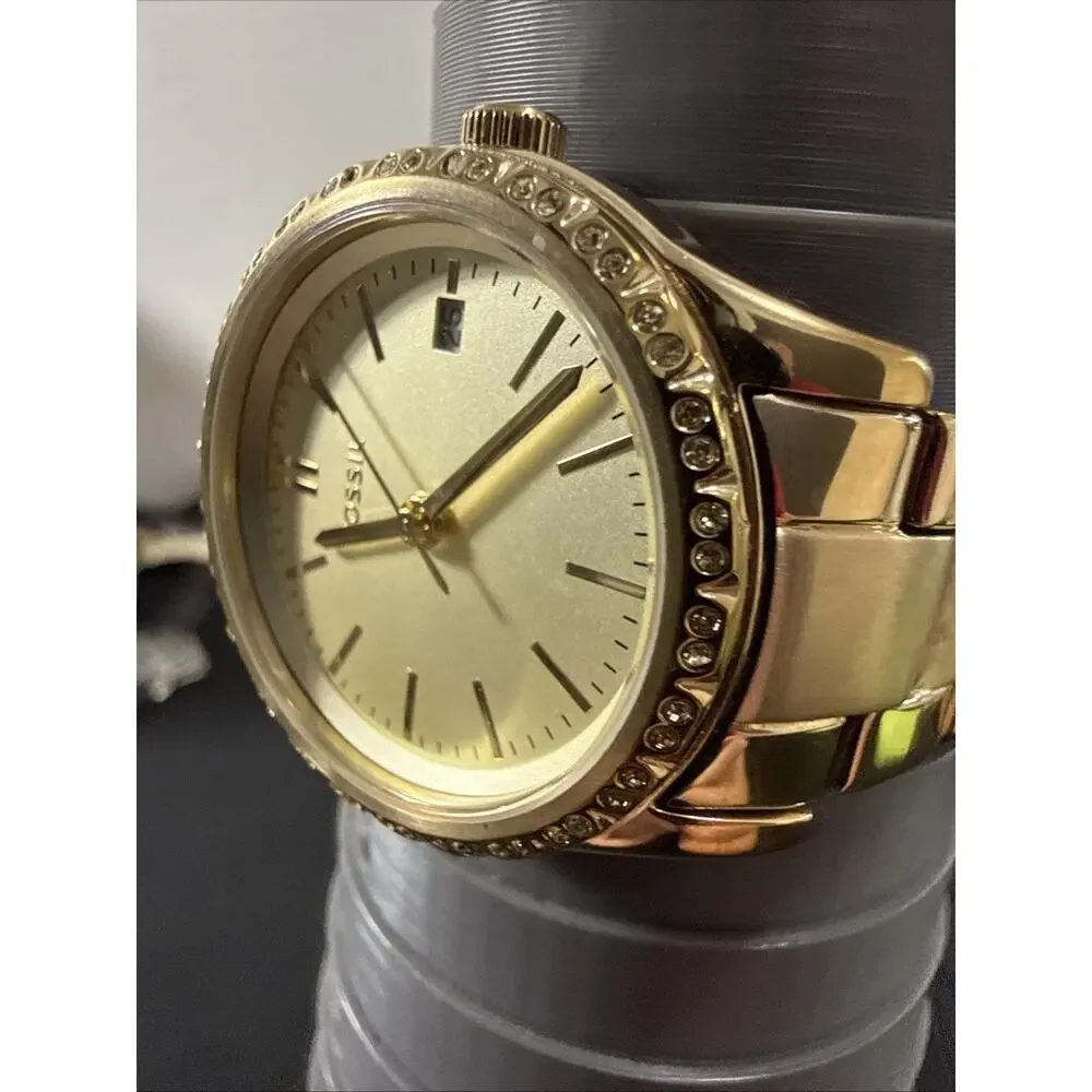 Fossil Women's BQ-3375 Wristwatch New Battery 5.75” Band 34mm Case Gold (G19)